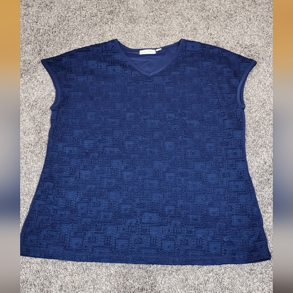 Susan Graver Navy Blue Lace Front Top